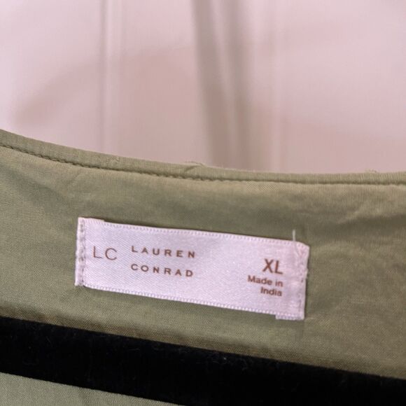 Lauren Conrad Green Sleeveless Button Tiered Dress Lined Womens Size XL Boho - Picture 6 of 11